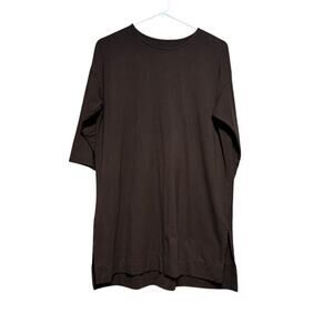 J. Jill Luxe Supima Ballet-Sleeve Tunic Size Small Brown Stretch Crew Neck Top
